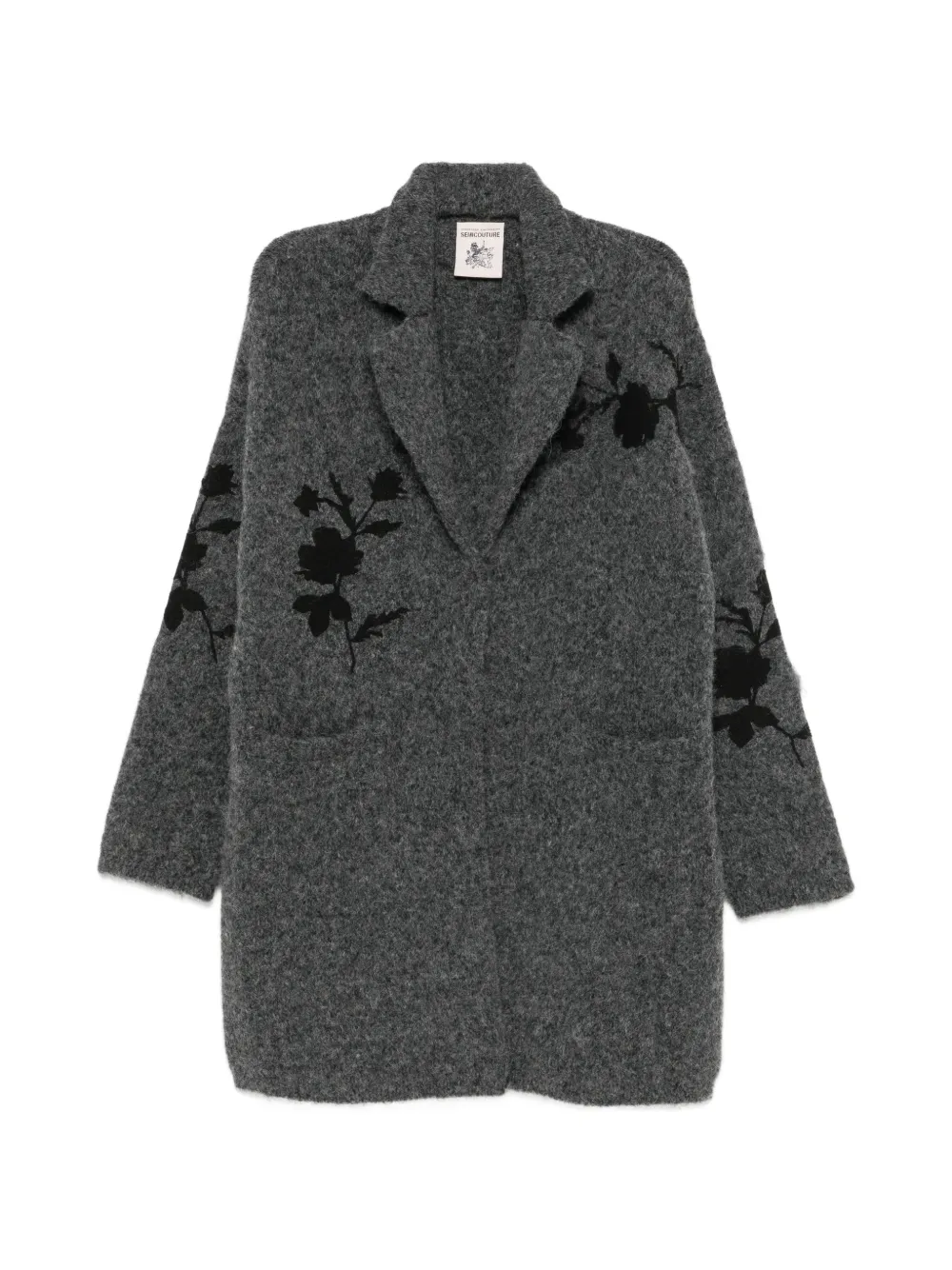Semicouture floral-intarsia notched-lapels coat