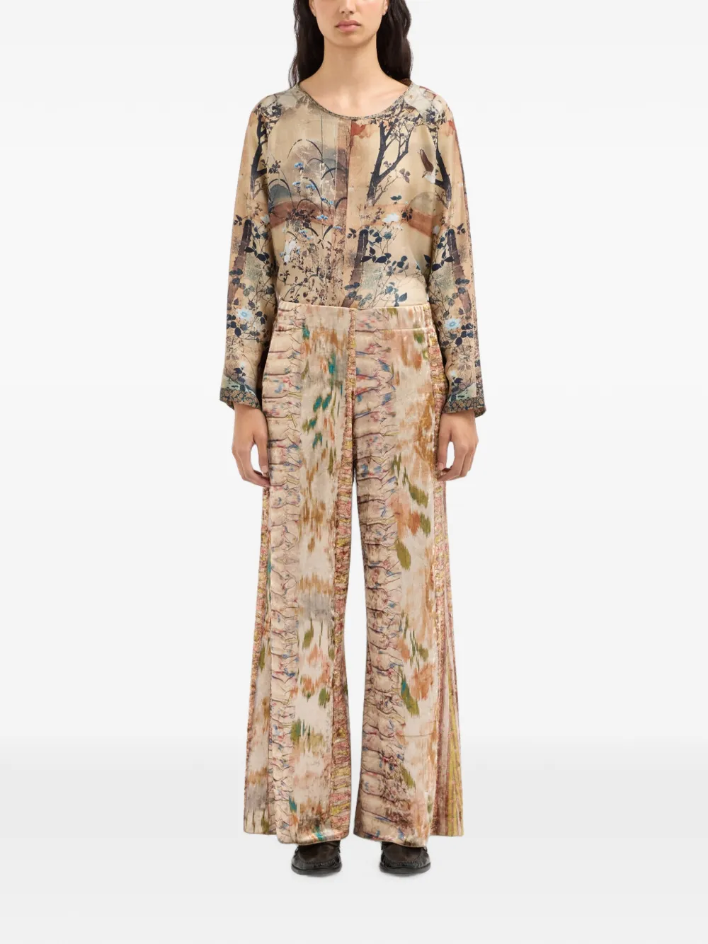 Pierre-Louis Mascia Palazzo broek met abstracte print Beige