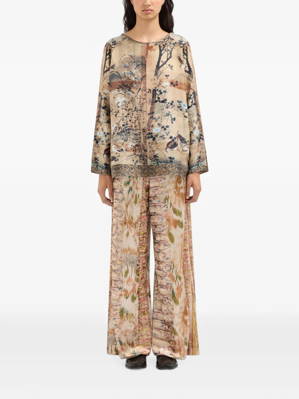 Pierre-Louis Mascia Aloe blouse met landschapsprint Beige