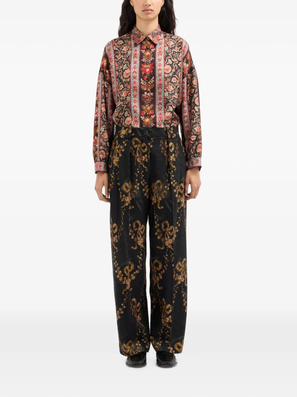 Pierre-Louis Mascia Beatex high waist broek met bloemenprint Zwart