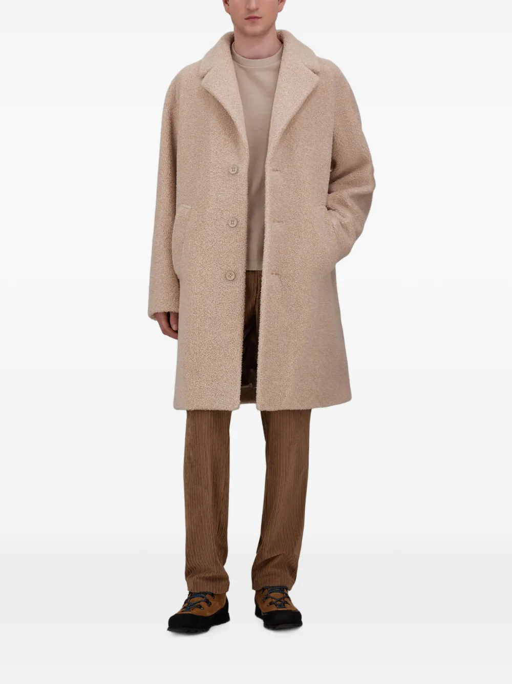 Herno Jas met enkele rij knopen en teddy-effect Beige
