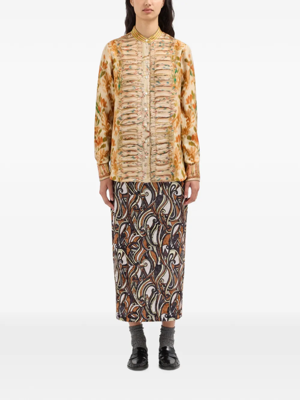 Pierre-Louis Mascia Aloe zijden blouse met lange mouwen Beige