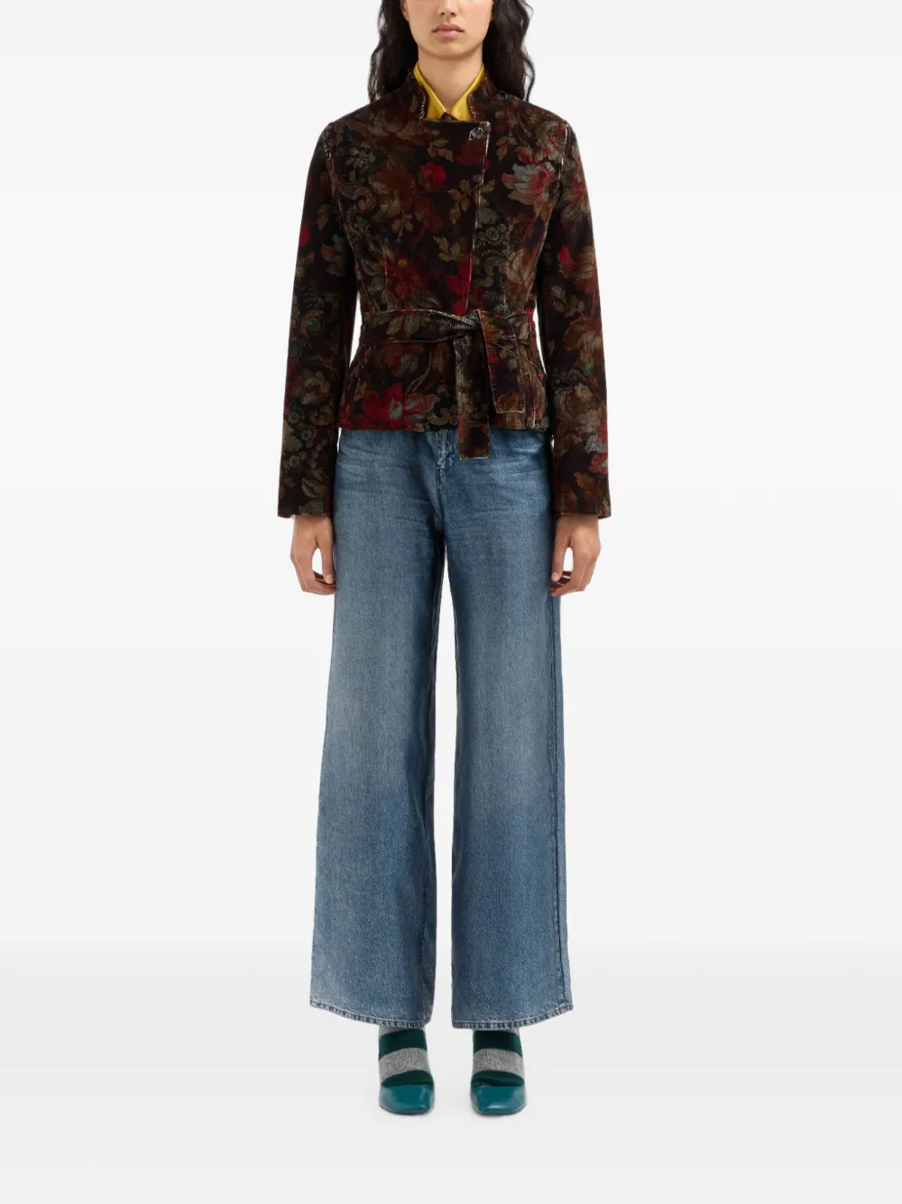 Pierre-Louis Mascia Gridox jack met bloemenprint en ceintuur Bruin