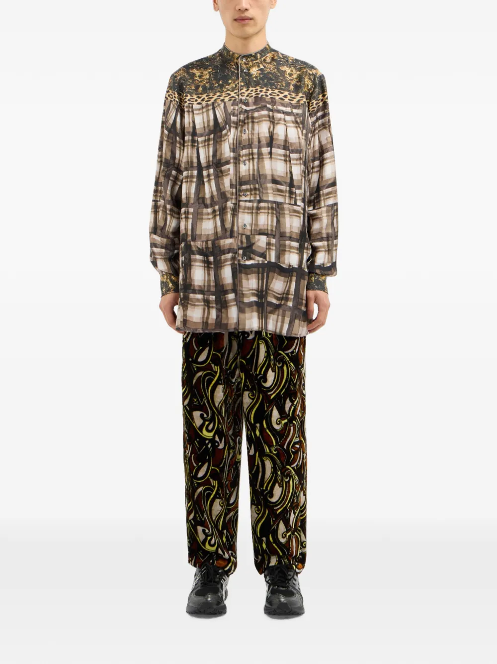 Pierre-Louis Mascia Aloe geruit overhemd met luipaardprint Beige