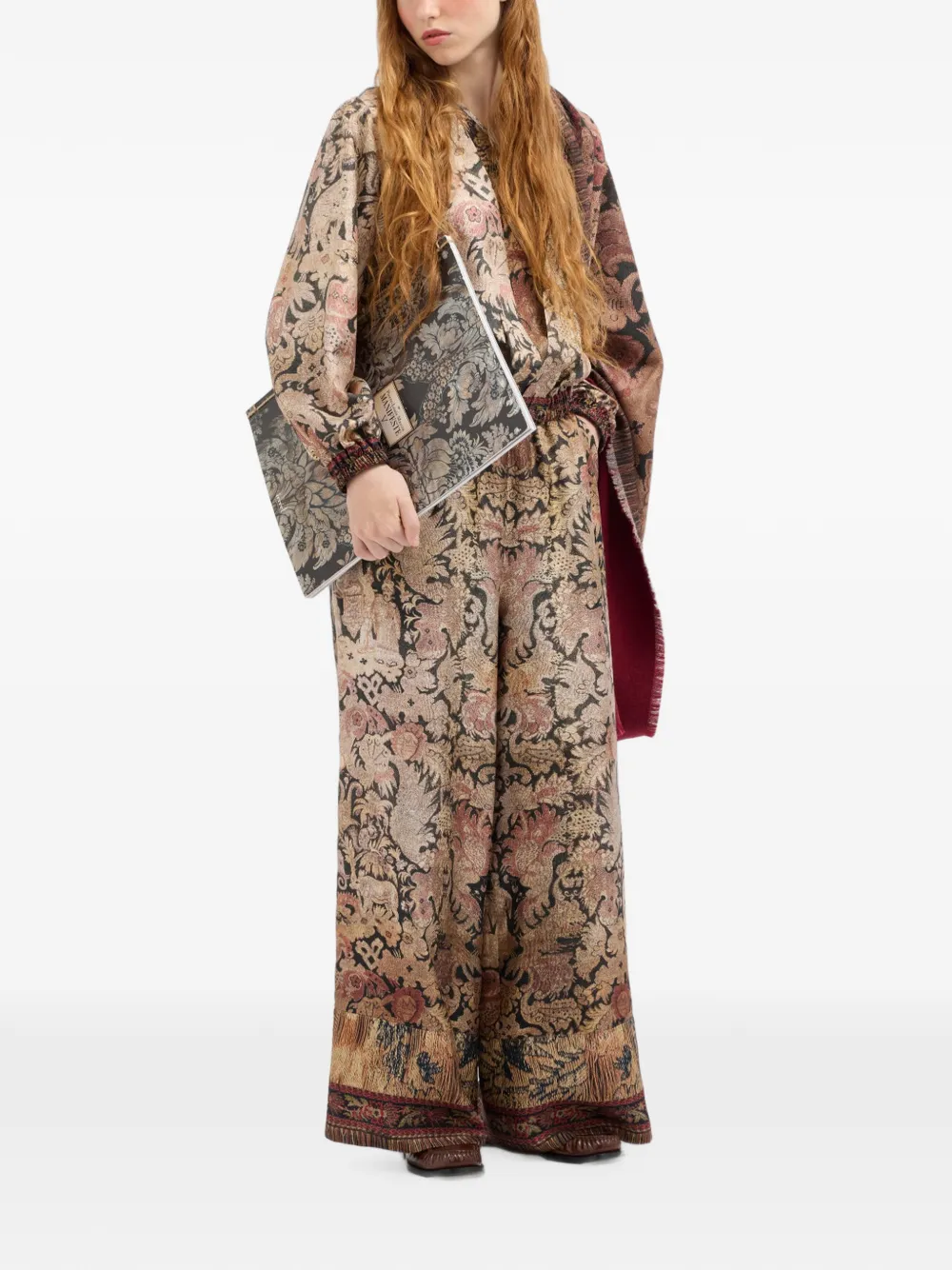 Pierre-Louis Mascia Aloe palazzo broek met tapijt-print Beige