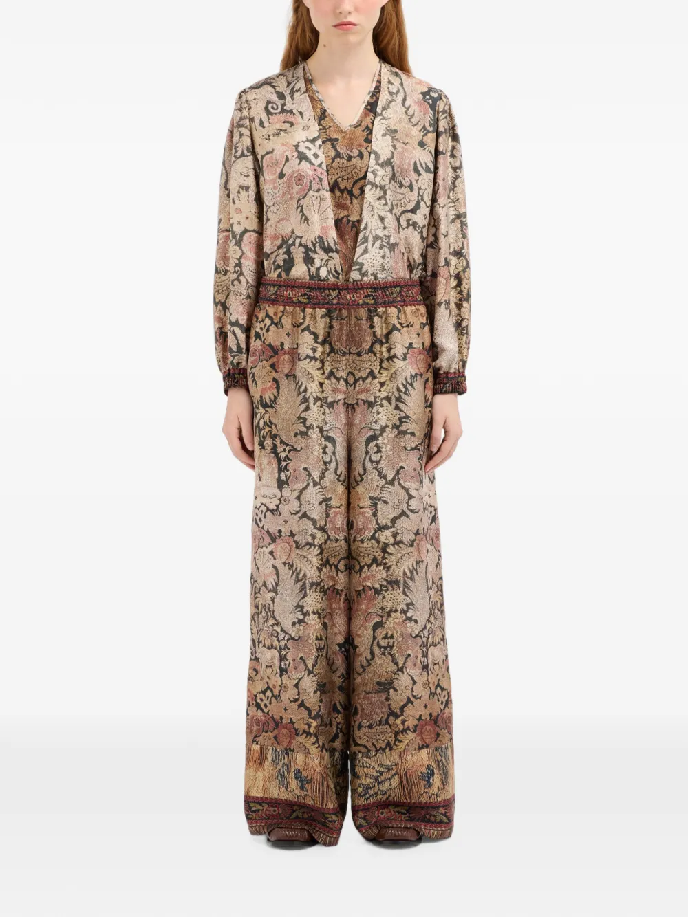 Pierre-Louis Mascia Aloe palazzo broek met tapijt-print Beige