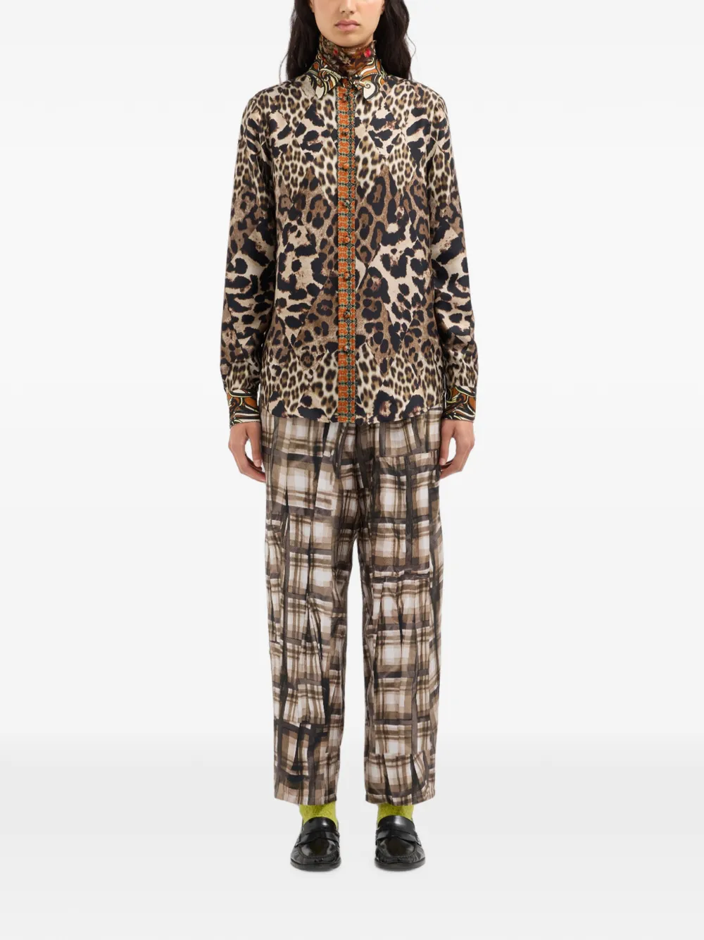 Pierre-Louis Mascia Aloe zijden shirt met luipaardprint Bruin