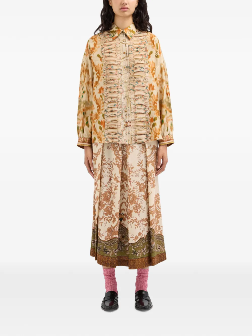 Pierre-Louis Mascia Aloe zijden blouse met ruches Beige