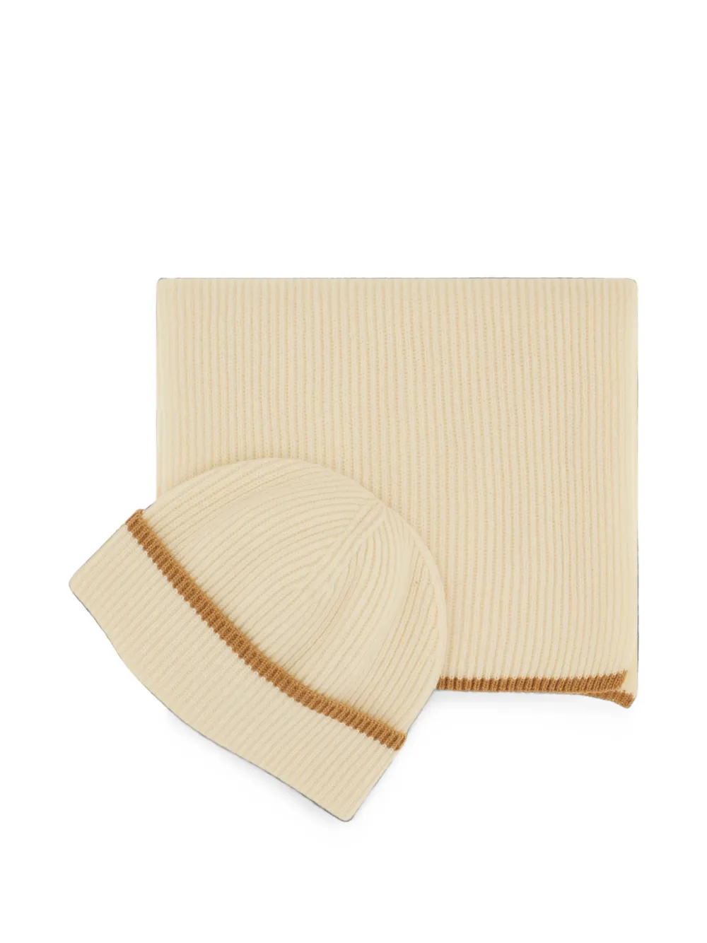 Lardini ribbed-knit beanie hat and scarf set Beige