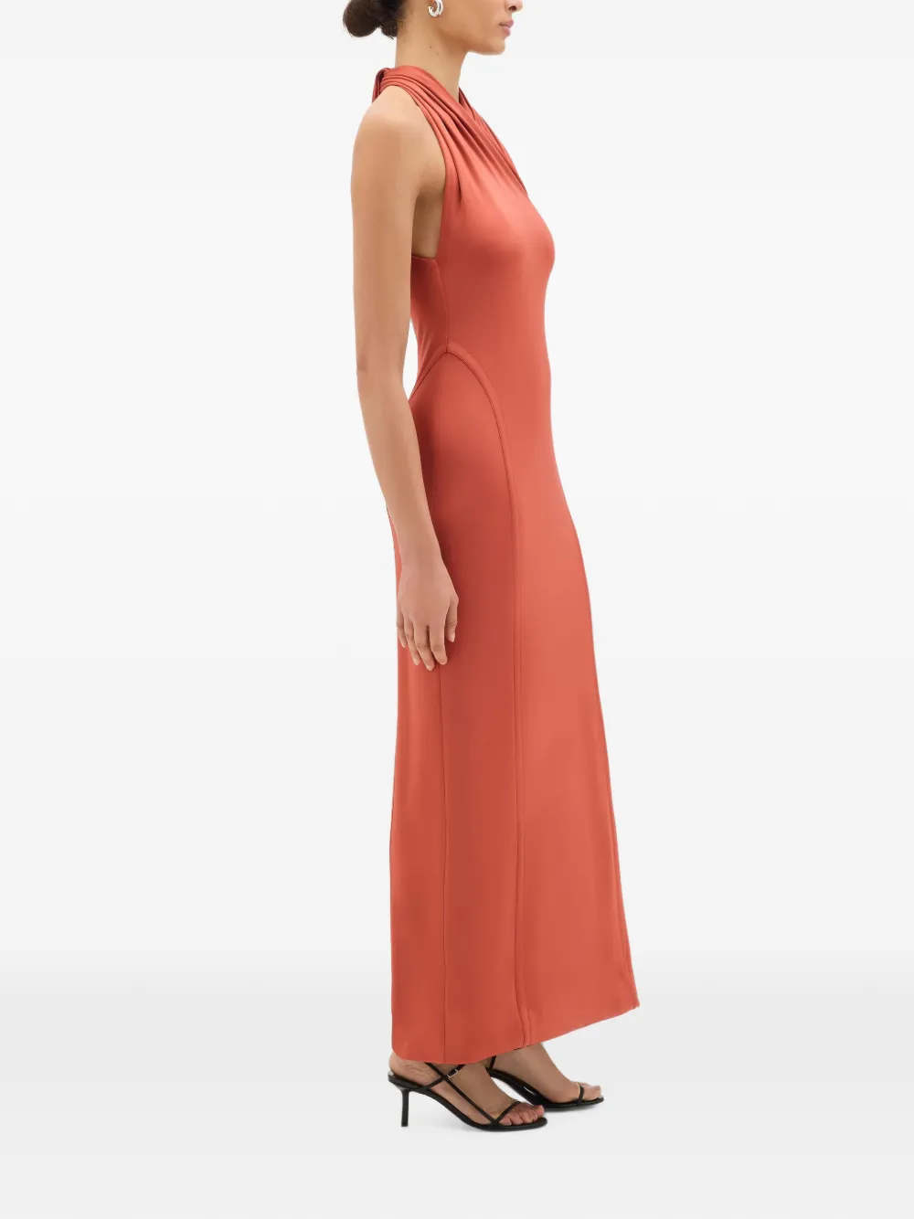 Another Tomorrow Gesmockte maxi-jurk met halternek Oranje