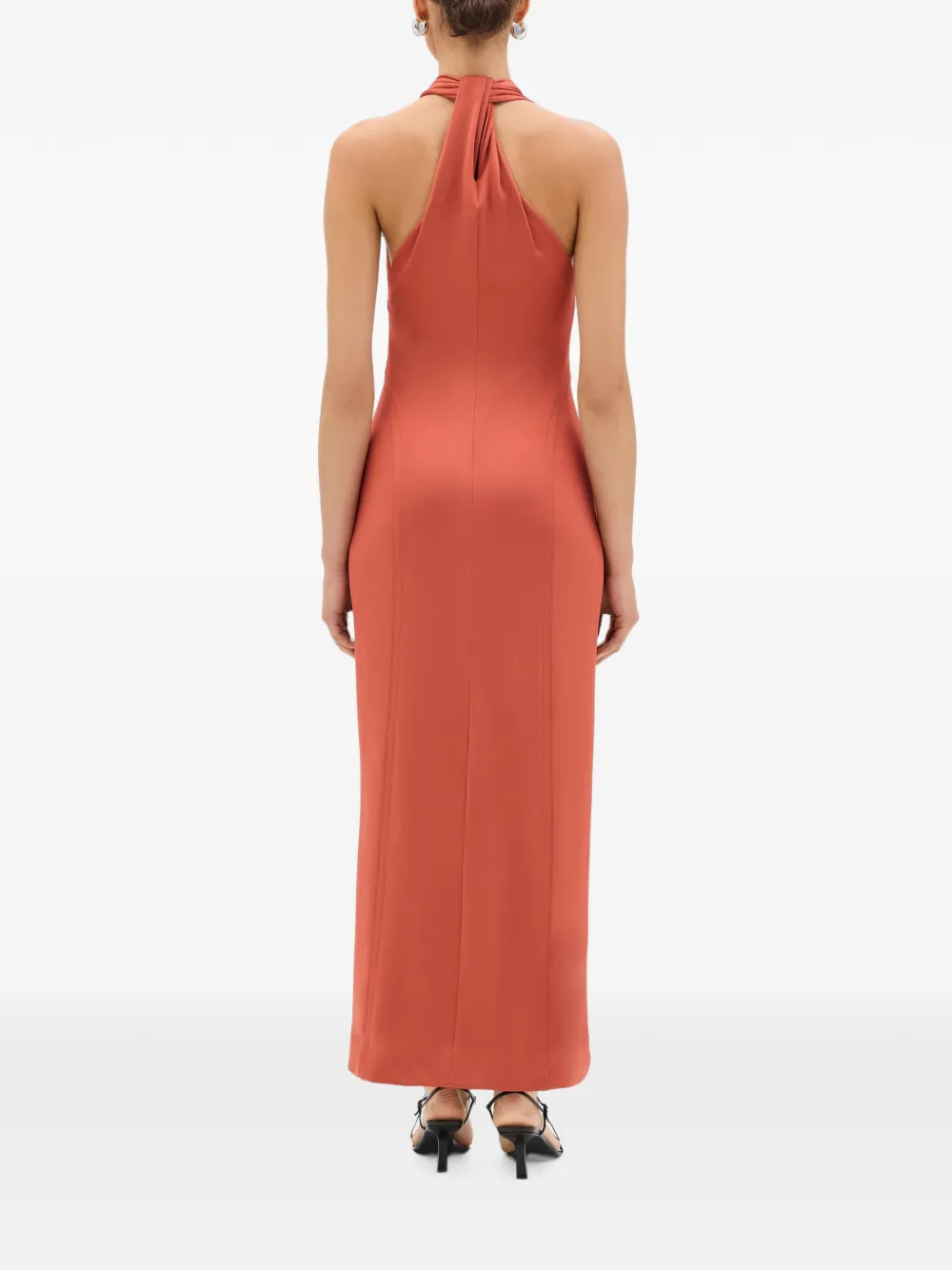 Another Tomorrow Gesmockte maxi-jurk met halternek Oranje