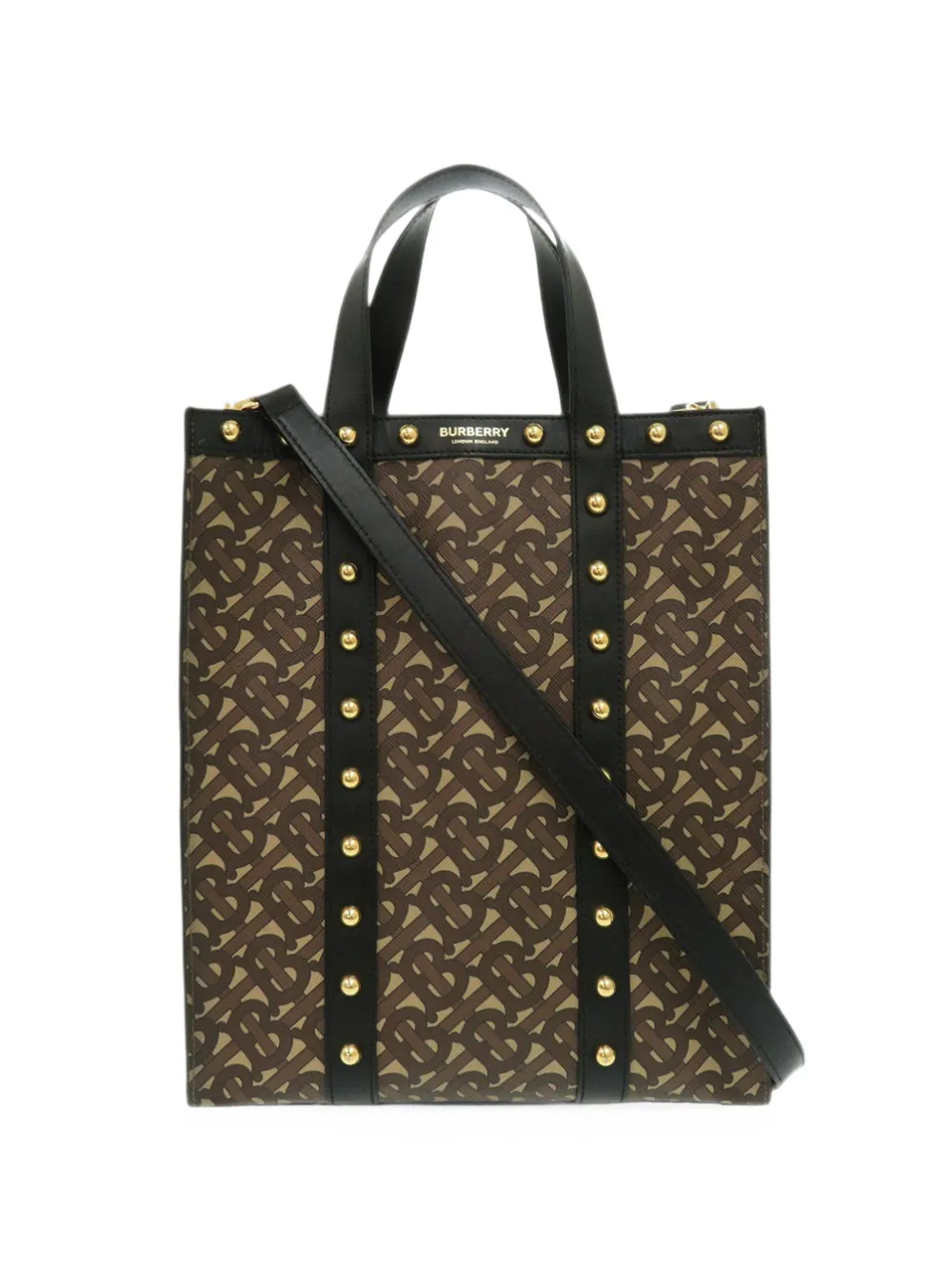 Burberry Pre-Owned 2018-2023 kleine TB Monogram E Satchel-Tasche aus Canvas und Leder mit Nieten - Braun