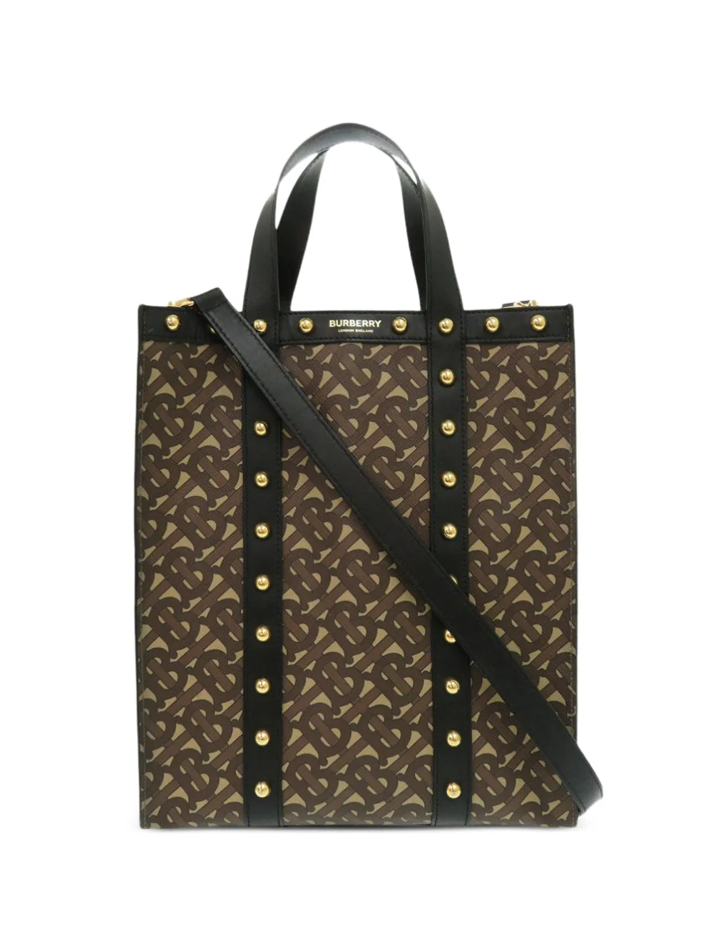 Burberry Pre-Owned Borsa tote piccola in tela E-Canvas e pelle con monogramma TB e borchie 2018-2023 - Marrone