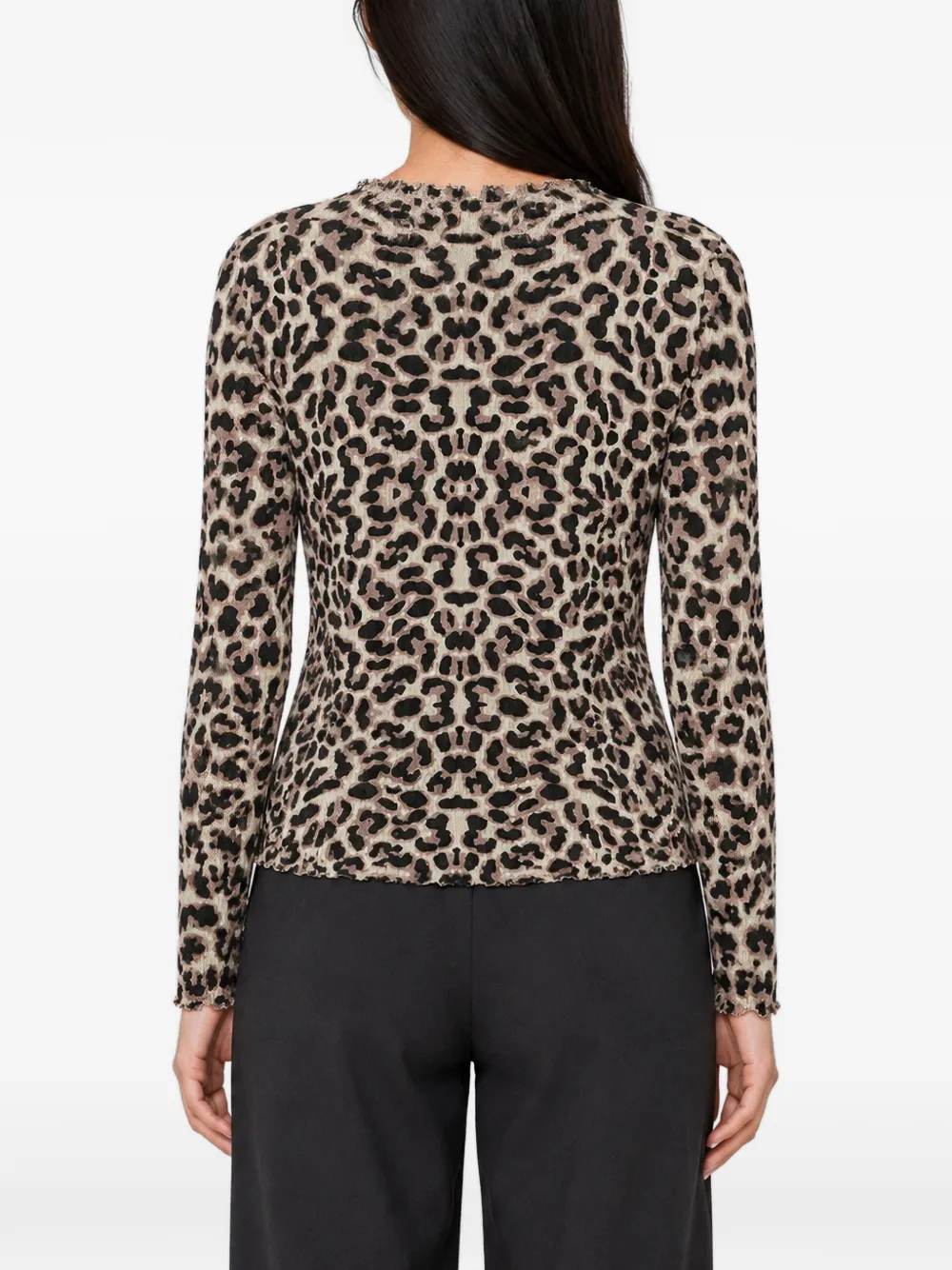 kujten Melah leopard-print lettuce-trim sweater Beige