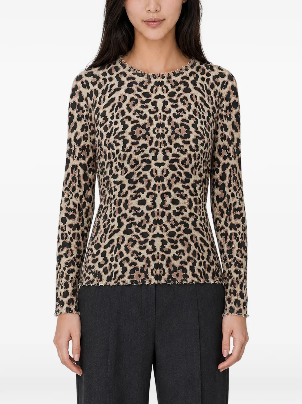 kujten Melah leopard-print lettuce-trim sweater Beige