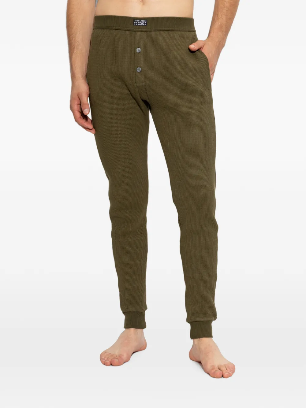MM6 Maison Margiela Wafelgebreide broek met logo-patch Groen