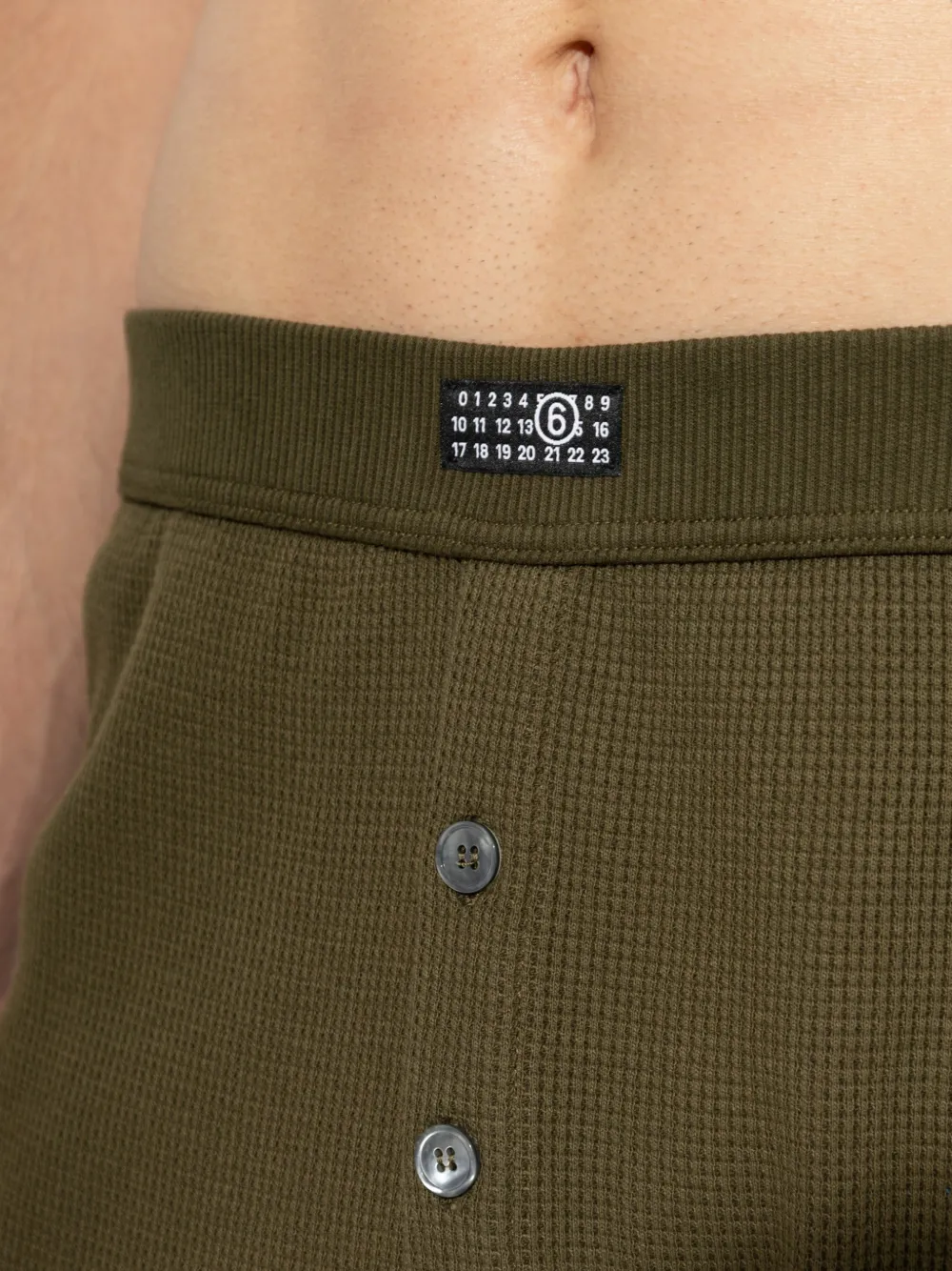 MM6 Maison Margiela Wafelgebreide broek met logo-patch Groen