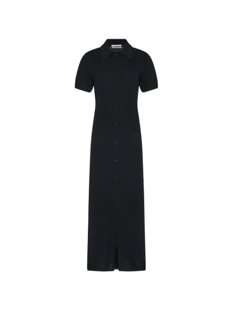 Another Tomorrow pique-knit button-front midi dress