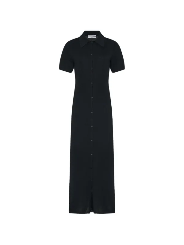 Another Tomorrow Pique-knit Button-front Midi Dress in Black