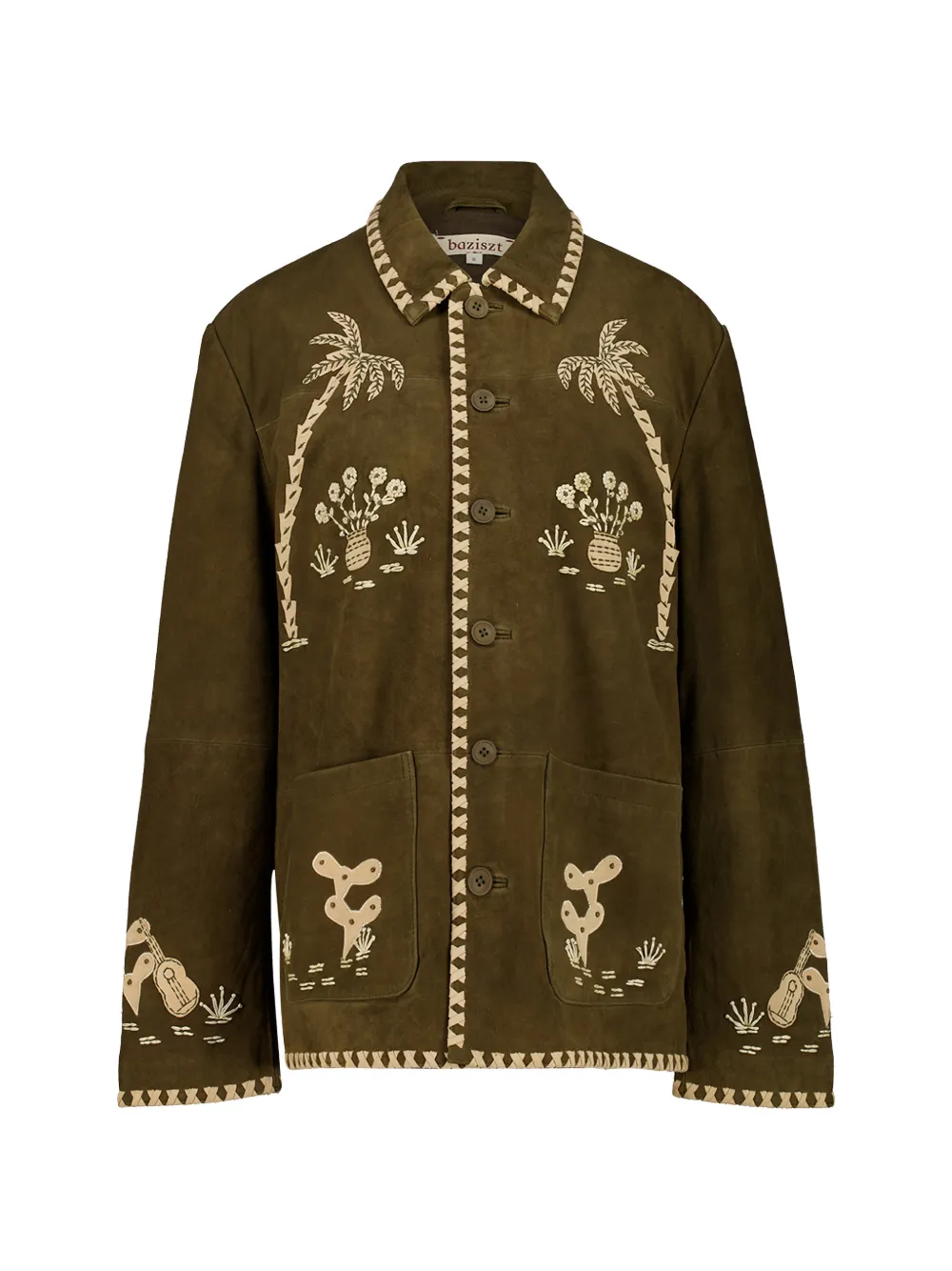 Baziszt embroidered whipstitch-trim leather jacket