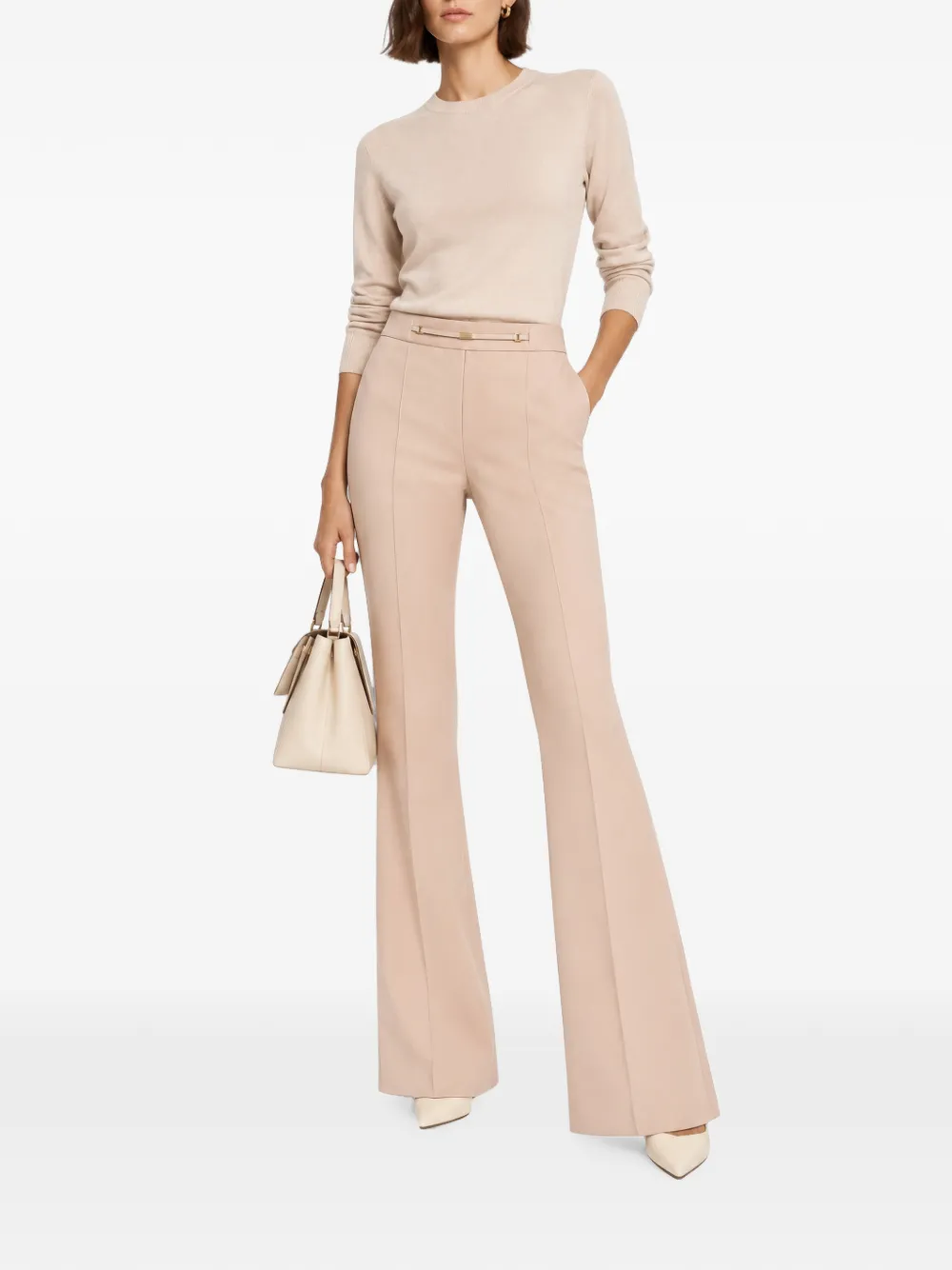 Elisabetta Franchi belted flared trousers Beige