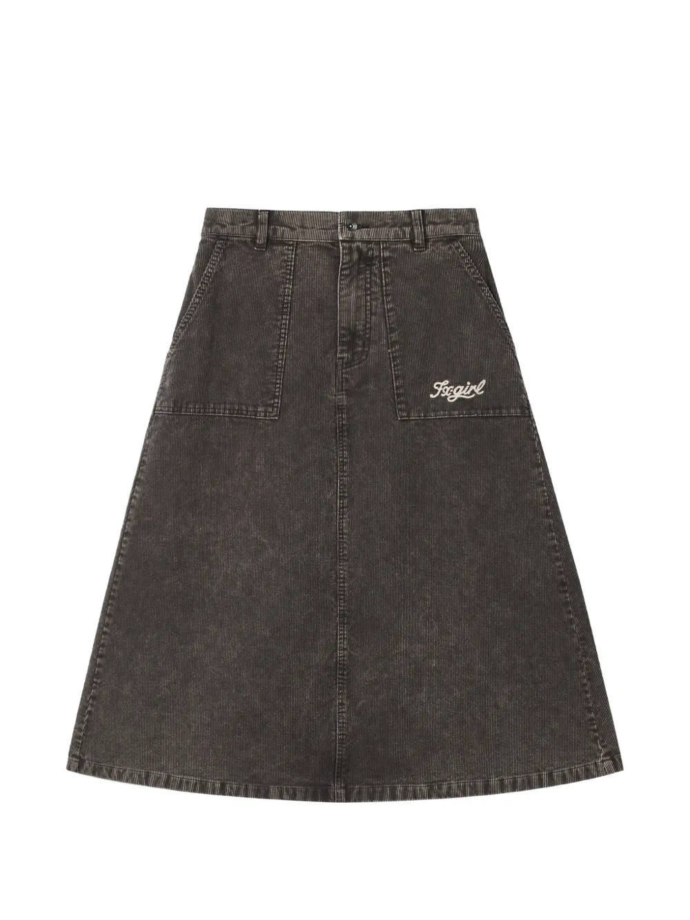Fingercroxx Logo-embroidered Corduroy Midi Skirt In Grey