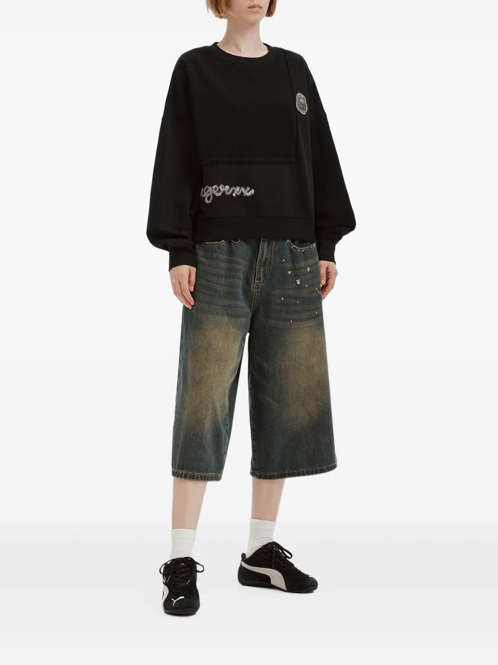 Fingercroxx Patchwork Logo-patch Sweater In Black