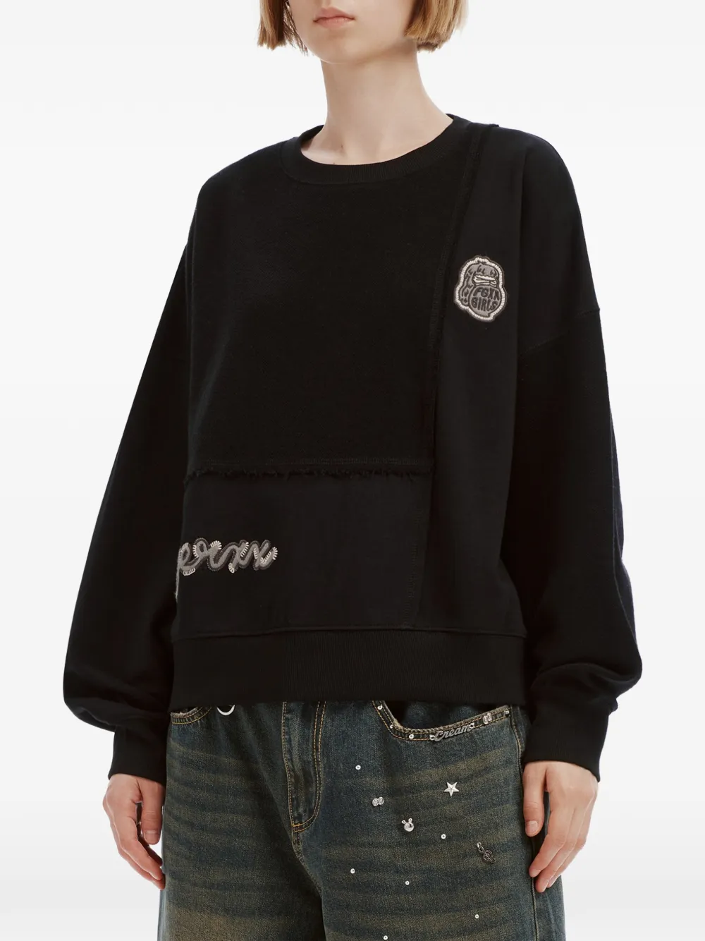 Fingercroxx Patchwork Logo-patch Sweater In Black