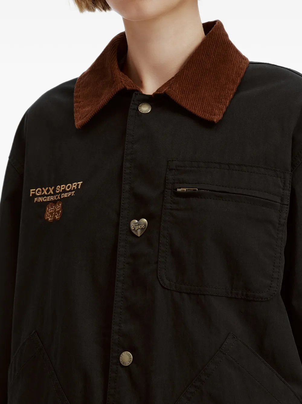 FINGERCROXX Jack met ribfluwelen kraag en logoprint Zwart
