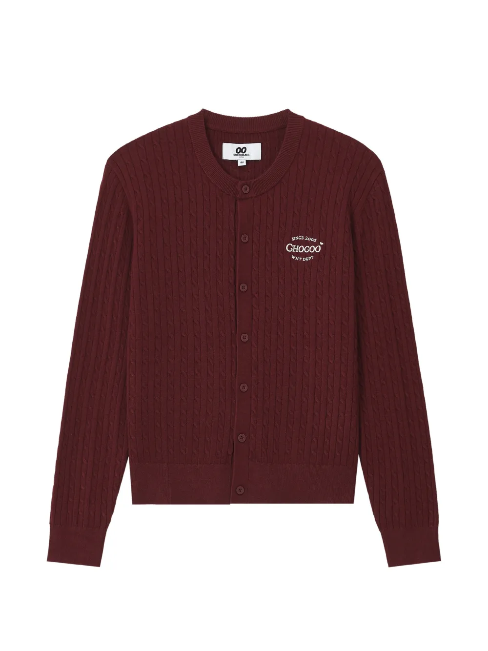 Chocoolate Cable-knit Embroidered Cardigan In Burgundy