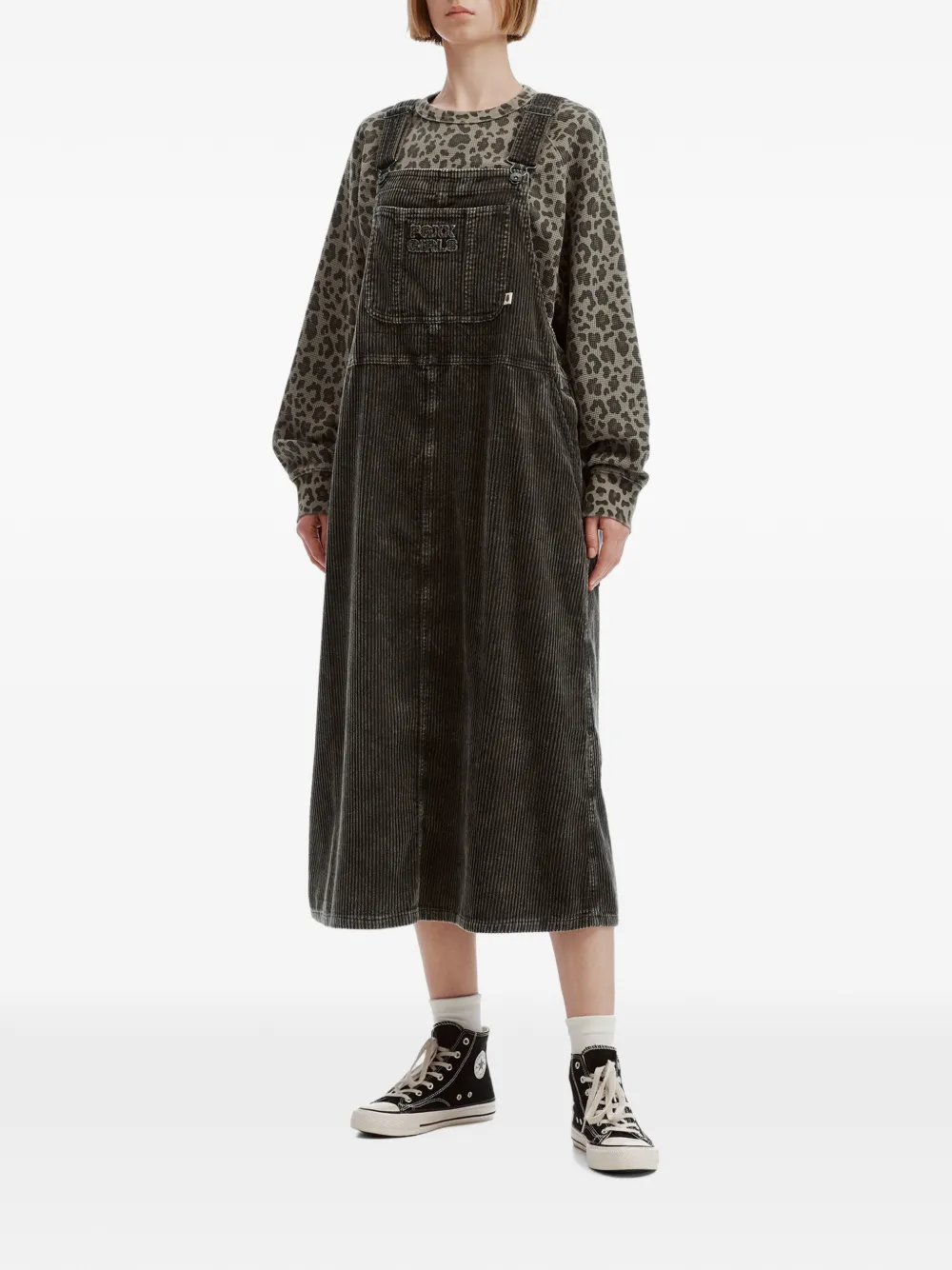Fingercroxx Logo-detail Corduroy Midi Dress In Grey