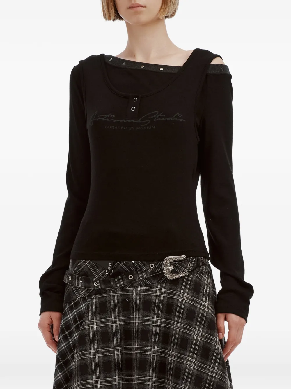 Musium Div. Layered-effect Stud-embellished Top In Black
