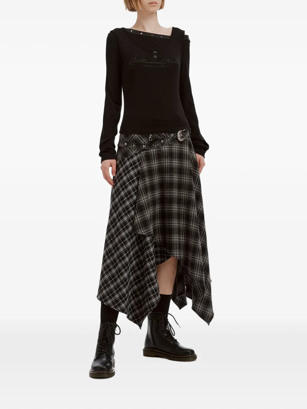 Musium Div. Layered-effect Stud-embellished Top In Black