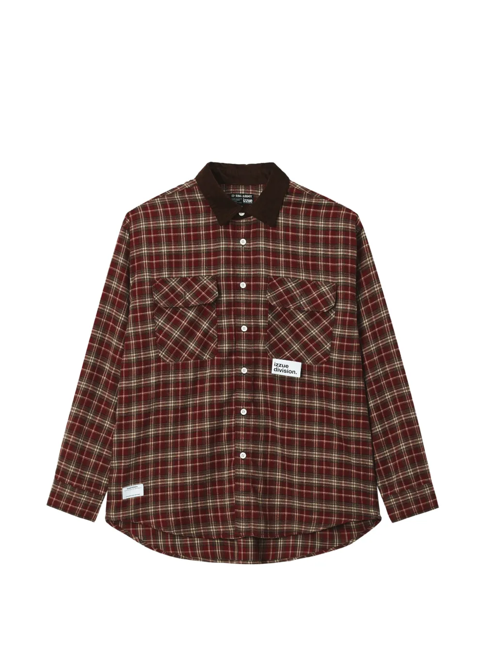 izzue check-pattern corduroy-collar shirt - Rosso