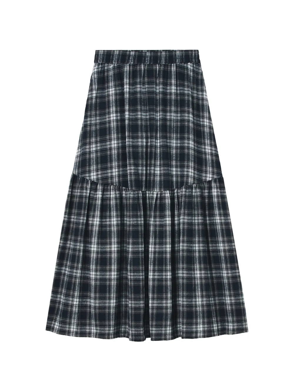 Fingercroxx Tartan-check Tiered Maxi Skirt In Blue