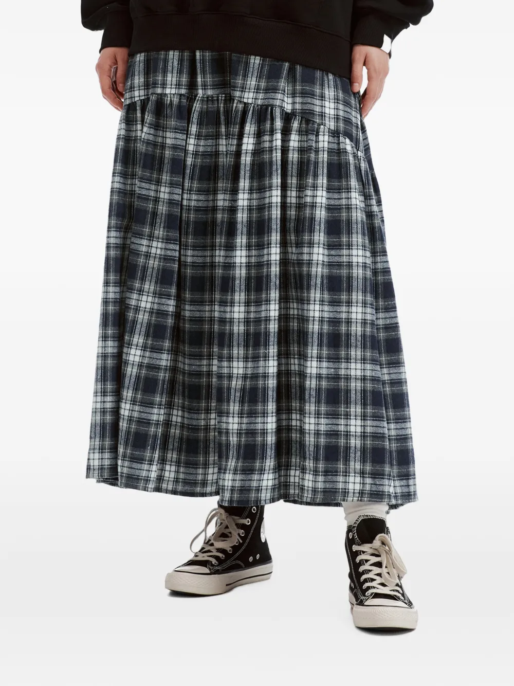 FINGERCROXX Gelaagde maxi-rok met tartan ruit Blauw