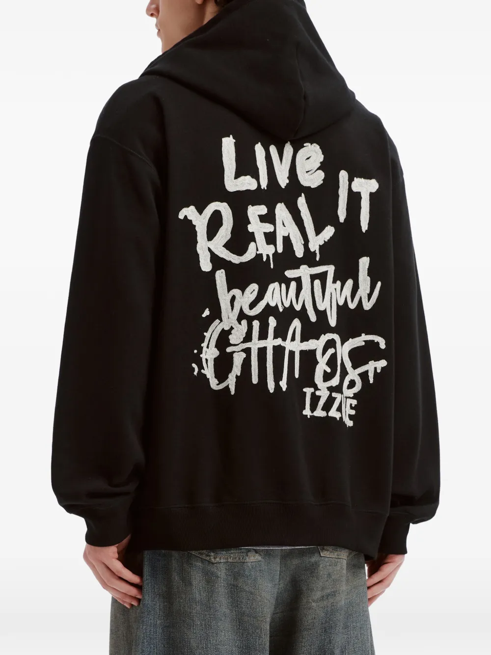 izzue Hoodie met logoprint en rits Zwart