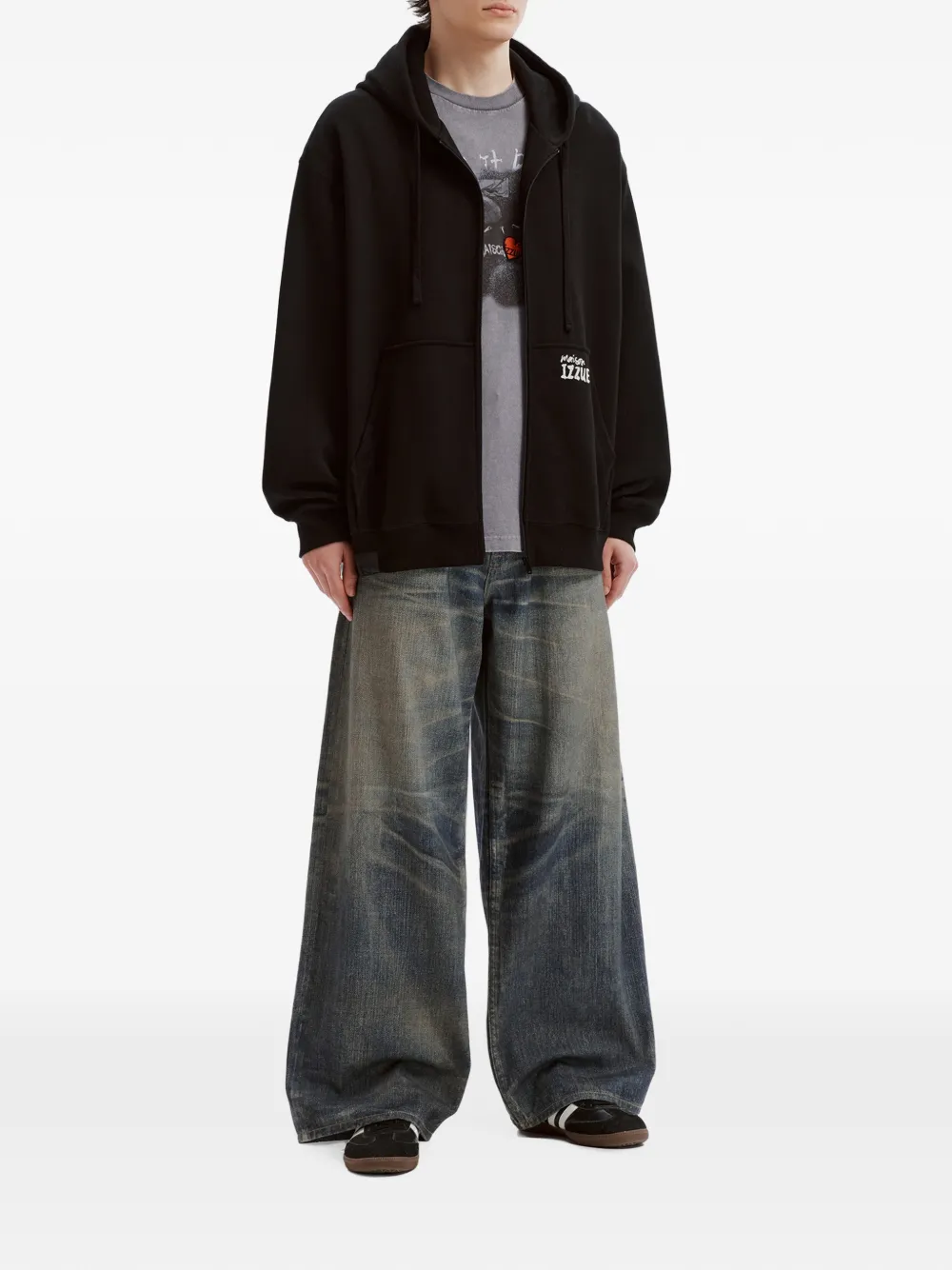 izzue Hoodie met logoprint en rits Zwart