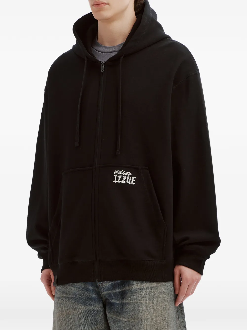 izzue Hoodie met logoprint en rits Zwart