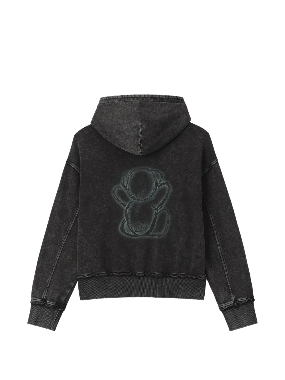 izzue Hoodie met beerpatroon en acid wassing Grijs