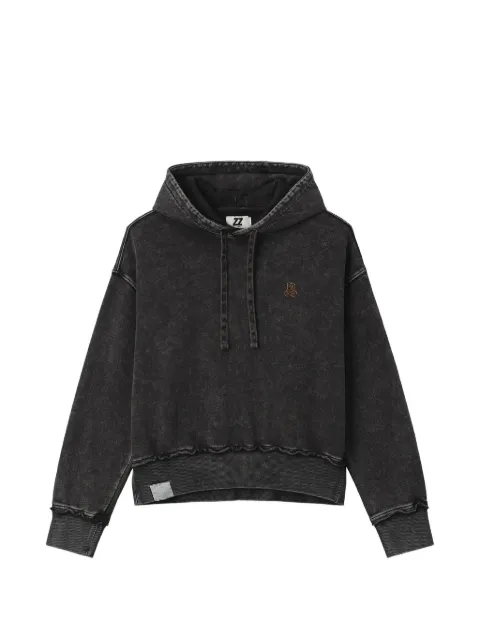 izzue acid-wash bear-motif hoodie