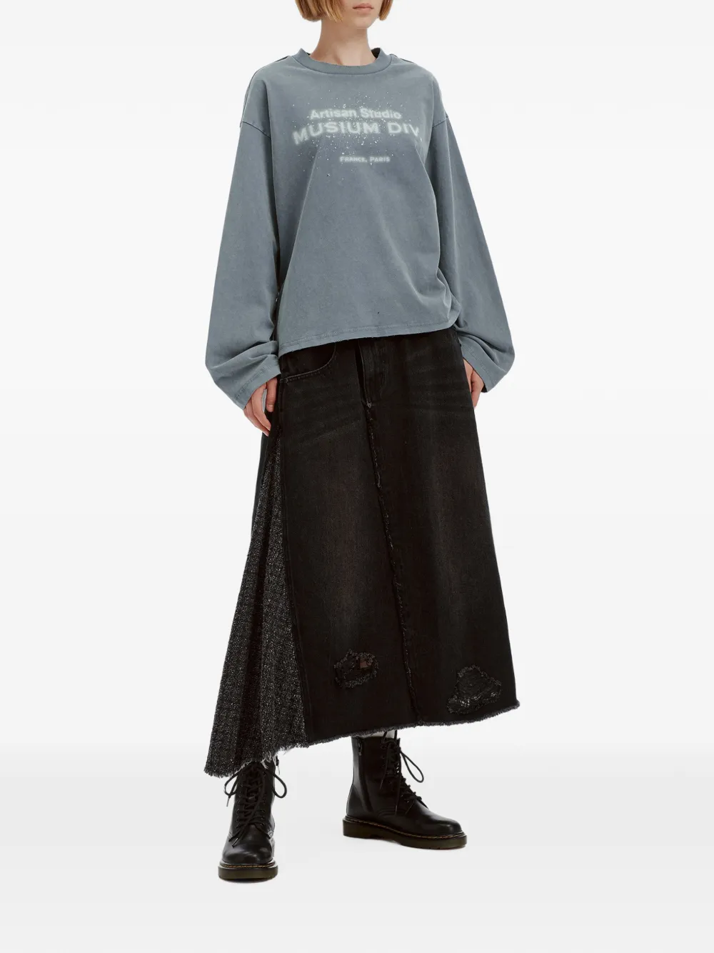 Musium Div. Logo-print Ruched T-shirt In Grey