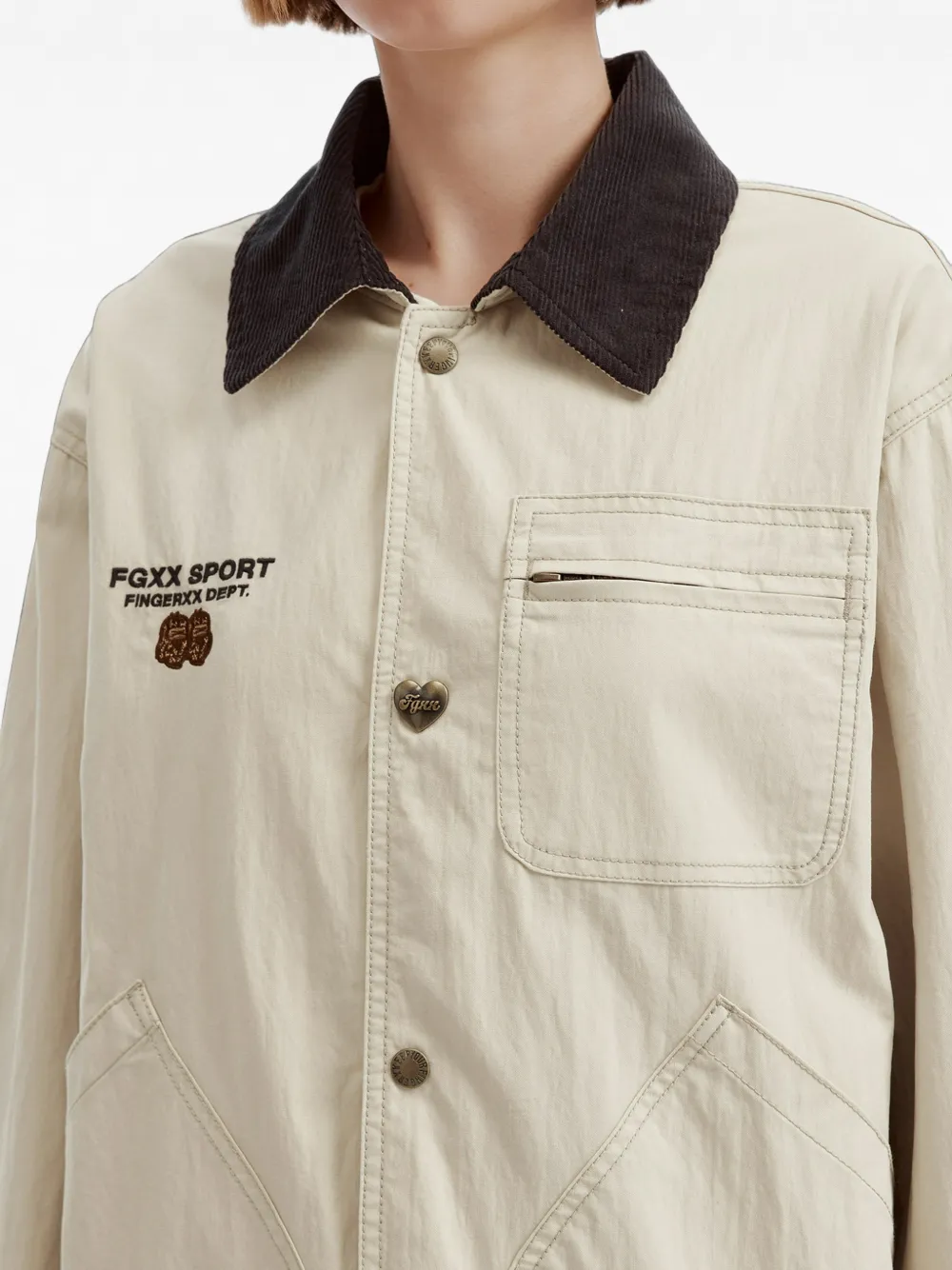 FINGERCROXX Jack met logopatch en ribfluwelen kraag Beige