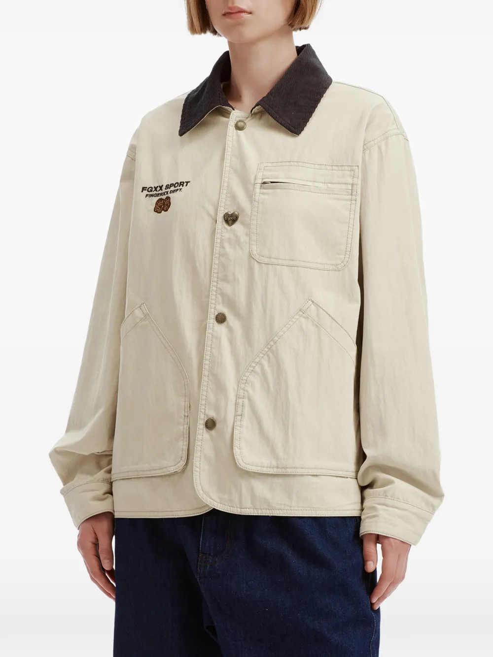 FINGERCROXX Jack met logopatch en ribfluwelen kraag Beige