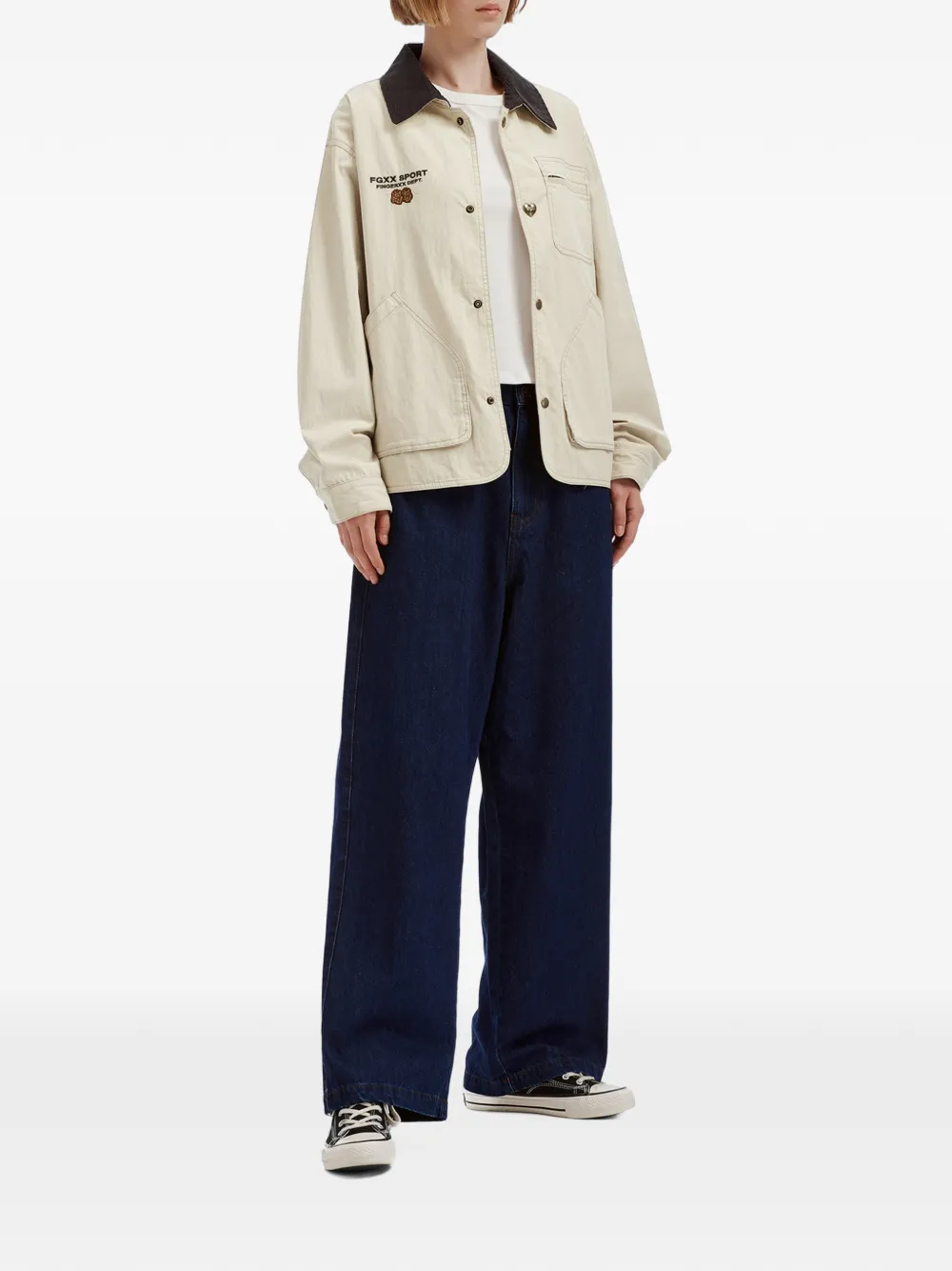 FINGERCROXX Jack met logopatch en ribfluwelen kraag Beige