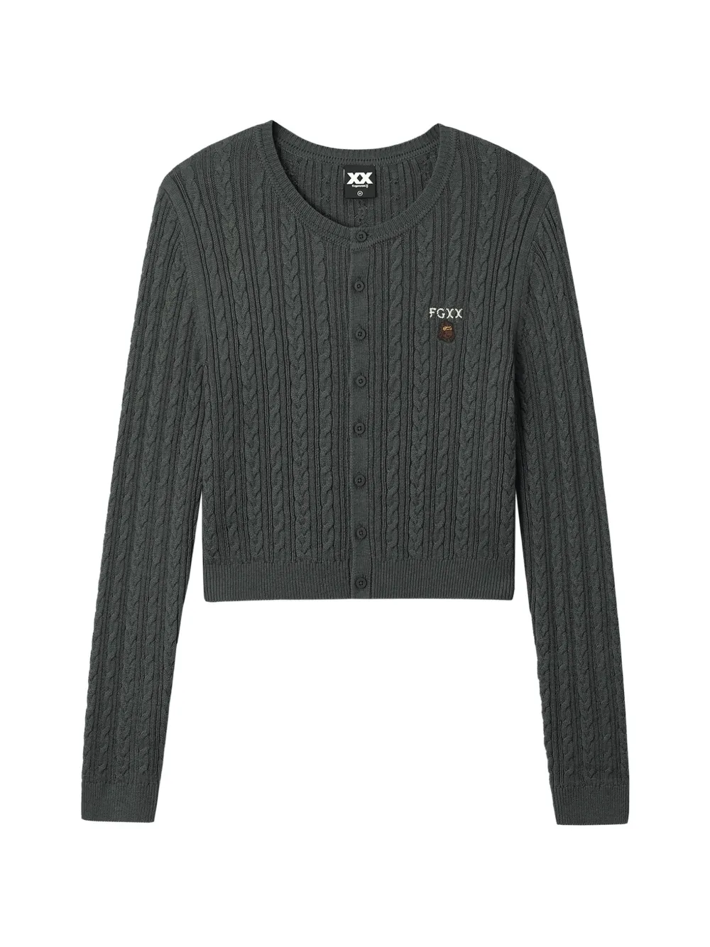 FINGERCROXX cable-knit logo-patch cardigan