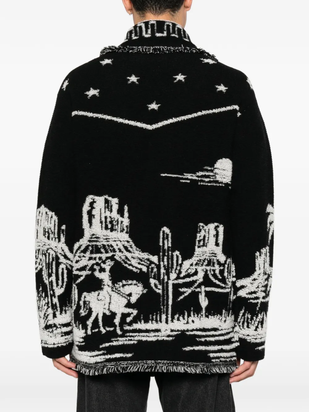 Alanui Gebreid intarsia vest met franje Zwart