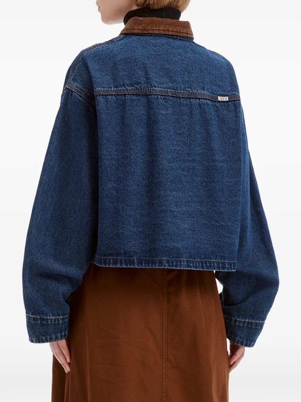 FINGERCROXX Cropped denim jack met ribfluwelen kraag Blauw