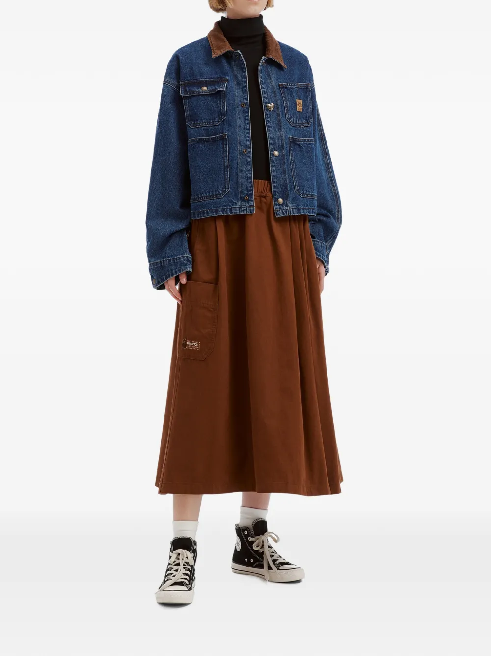 FINGERCROXX Cropped denim jack met ribfluwelen kraag Blauw