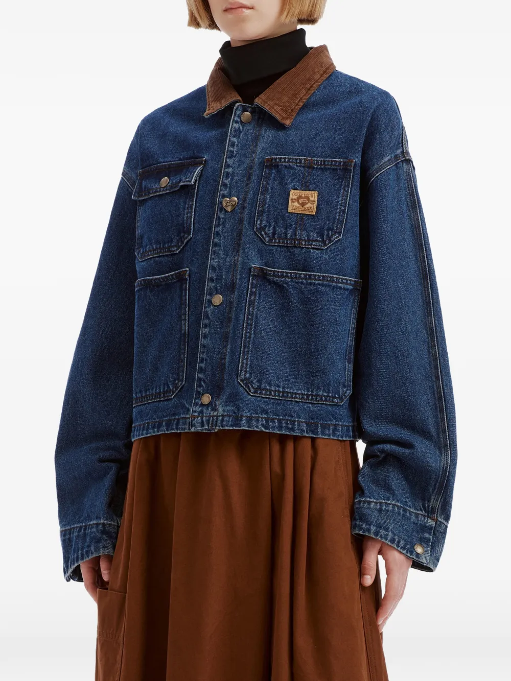 FINGERCROXX Cropped denim jack met ribfluwelen kraag Blauw